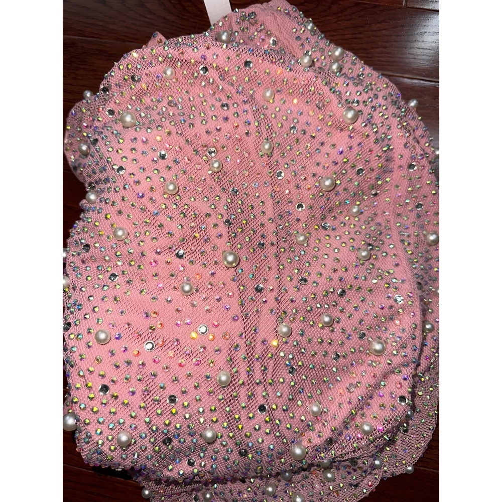 Nova Luxe Diana Pink V Neck Beaded Luxury Sexy Embellished Gown Dress Sheer - Picture 11 of 12